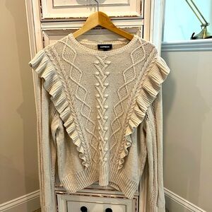 Express Ruffle Cable Knit Sweater